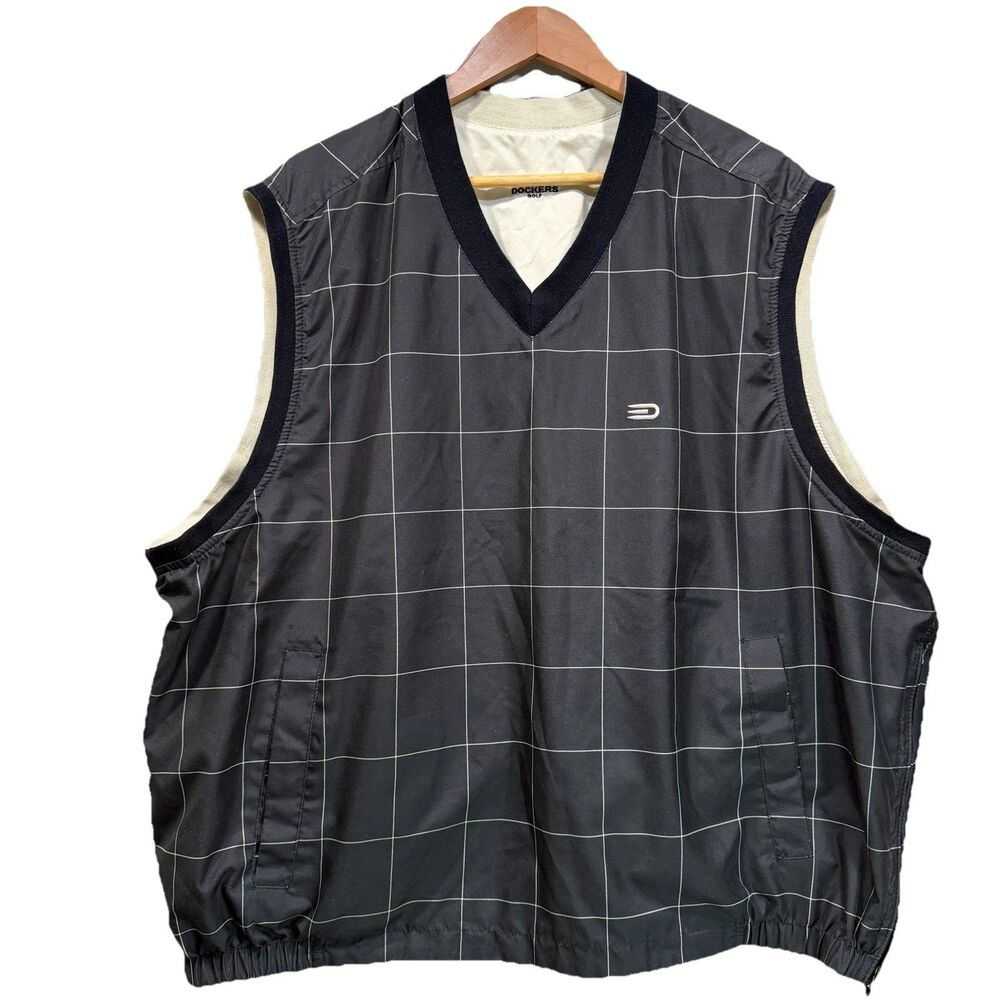 DOCKERS GOLF  Men's Size XXL Reversible Vest Pattern and Solid Black Beige Logo